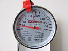 MELIOR Fleisch-/Einstichthermometer Backofen Grill Spiess Analog SWISS MADE 200°