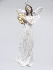 Christbaumschmuck Decoris Engel Harfe 9 cm Cream Polyresin Glitter Weihnachten