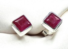 Rubin Ohrstecker echt 925 Silber eckig, ca. 7 x 7 mm mit fac. Edelsteinen NEU*