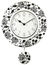 Pendeluhr Küchenuhr schwarz weiß Wanduhr Quarz-Uhr Wohnraumuhr Keramik-Uhr weiß 
