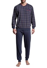 GÖTZBURG Pyjama Schlafanzug Herren Nachtwäsche 2-teilig lang blau Baumwolle