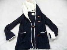 ZARA KNIT schöne Strickjacke Zopfmuster Kuschelkapuze blau Gr. S TOP  NB221