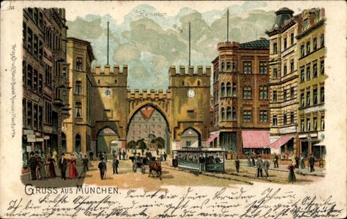 Litho münchen straßenleben - münchen,,