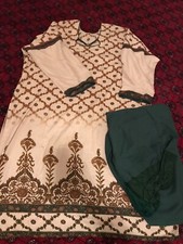 Indische Kleidung Beige/smaragd grün XXL