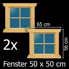 2x Fenster Holzfenster 50 x 50 cm mit abgeschrägter Blende Gartenhausfenster NEU
