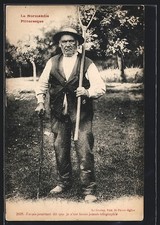AK Normandie, Älterer Mann mit Wunschelrute 