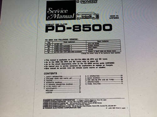 Pioneer 8500 service - pioneer,