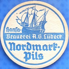 Alter Bierdeckel VK Hansa-Brauerei A. G. Lübeck Nordmark-Pils um 1932-34