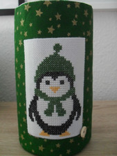 Utensilo, Stoff, Kreuzstich, Stickbild, Handarbeit, Winter, Weihnachten, Pinguin
