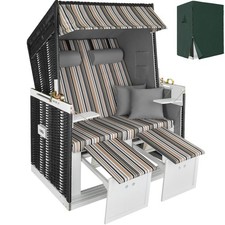 Strandkorb mit Polster, verstellbar, inkl. Schutzhülle schwarz/grau/braun B-Ware