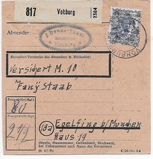 Paketkarte von Vohburg nach