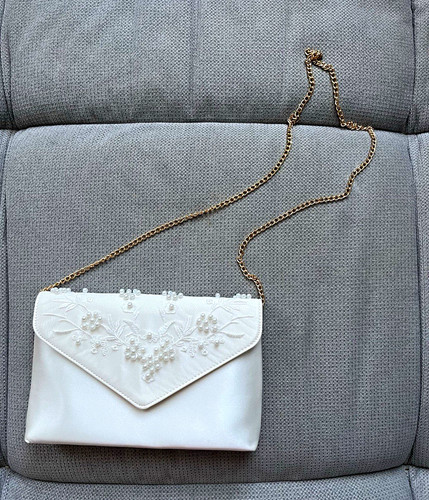 Weiße satin braut clutch mit - weiße,