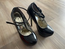 Sexy Plateau High Heels mit Riemchen Gr. 36 - Hoher Absatz Glänzend Schuhe