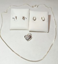 925 Silber 1x Anhänger 2x Ohrringe 1x Kette Pferdekopf Hufeisen Herz mit Pferd