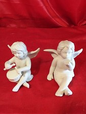 2 Rosenthal Bisquit Porzellan Weiß Studio-Haus Engel Musizierend Trommler (4886)