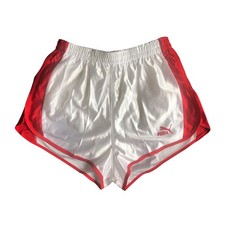 Vintage 1980s Puma Shorts Glanz Nylon Shiny Silky Men L* Red White New Deadstock