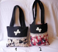  Beuteltaschen- Tasche  gefüttert m. Handytasche Motiv Mops u. Französ. Bulldoge