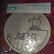 Seidenmalerei Fensterbild  Pongé 08 20cm  Gutta schwarz Motiv 2 Katzen Nacht