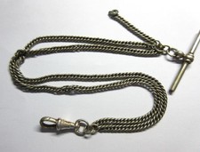 Antike Neusilber Albert Tasche, Anhänger Uhrenkette, T-Bar und Hundeclip