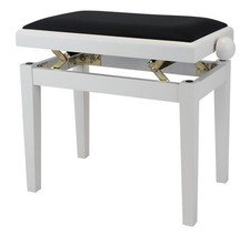 Klavierbank weiss matt, Stoffpolster schwarz, Klavierhocker
