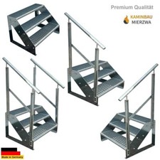 Premium Außen - Treppe Freistehend 3 Stufen Höhe 57cm Breite 60-140cm / Geländer