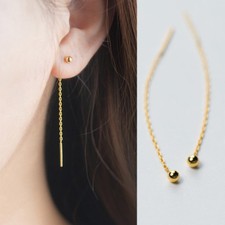 Ohrringe Durchzieher Kugel Sterling Silber 925  Gold-Farbe Ohrhänger Damen