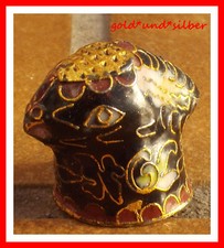 EULE Uhu KAUZ Deko FIGUR aus MESSING Emaille CLOISONNE goldfarben FINGERHUT