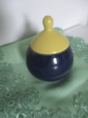 Zuckerdose blau gelb keramik - ,