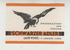 Koffer Aufkleber, Vignette, Gasthof Schwarzer Adler, in Lienz, ca. 1930