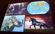 4 x Kunstdruck Schreibunterlage Konvolut Cloe Moretz Katzen Pferd Weltkarte