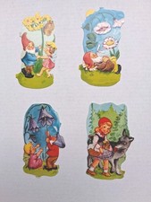 Glanzbilder Oblaten Made i Germany Vintage Retro Sammlung 4Bilder Zwerge-Märchen