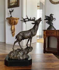 Bronzefigur Hirsch mit Geweih Bronze Reh Skulptur Figur Tierfigur Statue Kunst