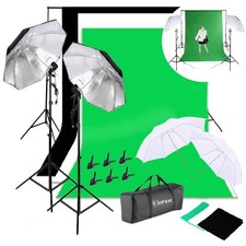 Pro Fotostudio Set Hintergrundsystem Foto Schirm Studioleuchte Fotolampe 135W