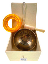 Klangschalen-Set BLUME DES LEBENS ø  9,5 cm Geschenkbox HANDGEHÄMMERT