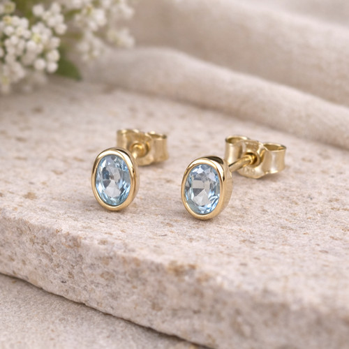 333 gold ohrstecker blautopas - gold,