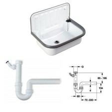 Stahlausgußbecken Ausgußbecken Set mit Siphon weiß