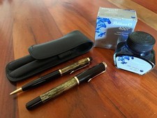 Pelikan 400 OM 14C Gold Füller, 450 Druckbleistift Schildpattbraun, Leder Etui
