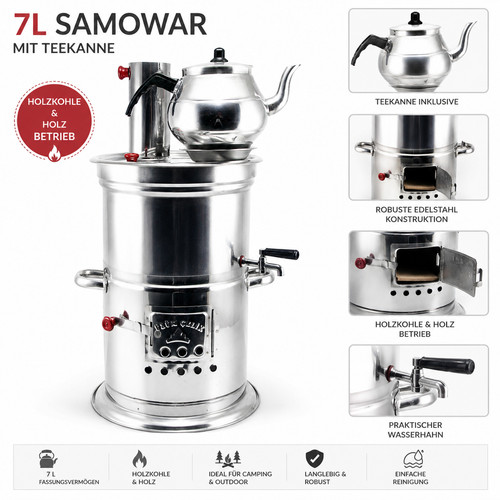 Holzkohle samowar edelstahl - 7l,