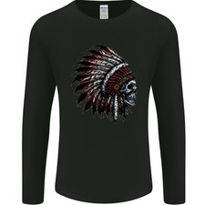Indian Totenkopf Kopfschmuck Biker Motorrad Herren Langarm T-Shirt