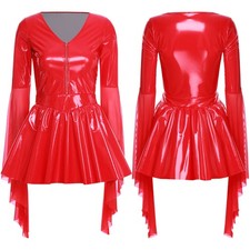 DE Damen Wetlook Lackleder Party Minikleid Punk-Stil Cocktail Kleid Tanzkleidung