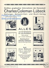Coleman Verlag Lübeck 2 S. XL Reklame von 1925 Zeitung Zeitschrift Druckerei ad
