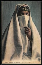 Ansichtskarte Mauresque voilee, arabische Frau in Volkstracht, Burka 