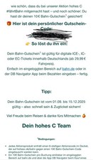 10-Euro Bahn-Gutschein, gültig bis 15.12.25, Mindestbestellwert € 29,99