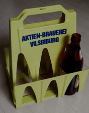 Aktien-Brauerei Vilsbiburg, älterer 6er Bierträger, Bierkiste, Plastik gelb