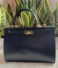 Klassische Handtasche Umhängetasche LIVIA BLAU Echtleder GENUINE LEATHER MADE IN ITALY
