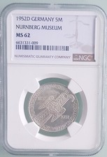 MDS DEUTSCHLAND 5 DM 1952 D "GERMANISCHES MUSEUM", SILBER, NGC  MS 62