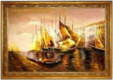 Ölbild Segelschiffe im Hafen ÖLGEMÄLDE Gemälde HANDGEMALT F:60x90cm