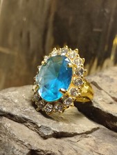 Damen Cocktail Bold Ring in Gold Gr 56 im Aqua Stile mit Zirkonias geziert
