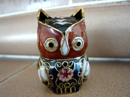 Cloisonne eule figur messing - cloisonne,