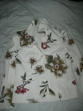 VINTAGE Jeans Jacke KENDZIA weiß Blumen 36 REINE BAUMWOLLE Knöpfe 58 cm lang